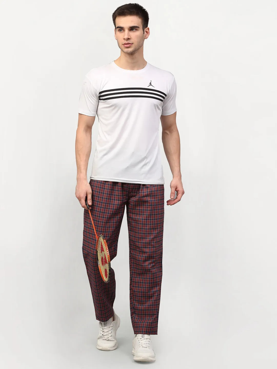 Jashvi Men's Maroon Cotton Checked Track Pants