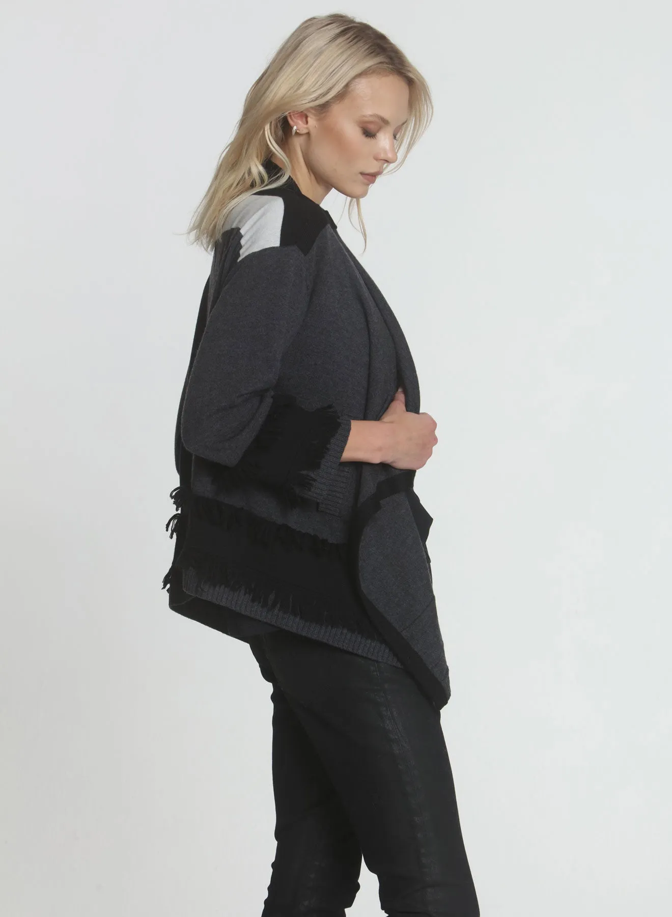 Jenna Fringe Cardigan - Charcoal