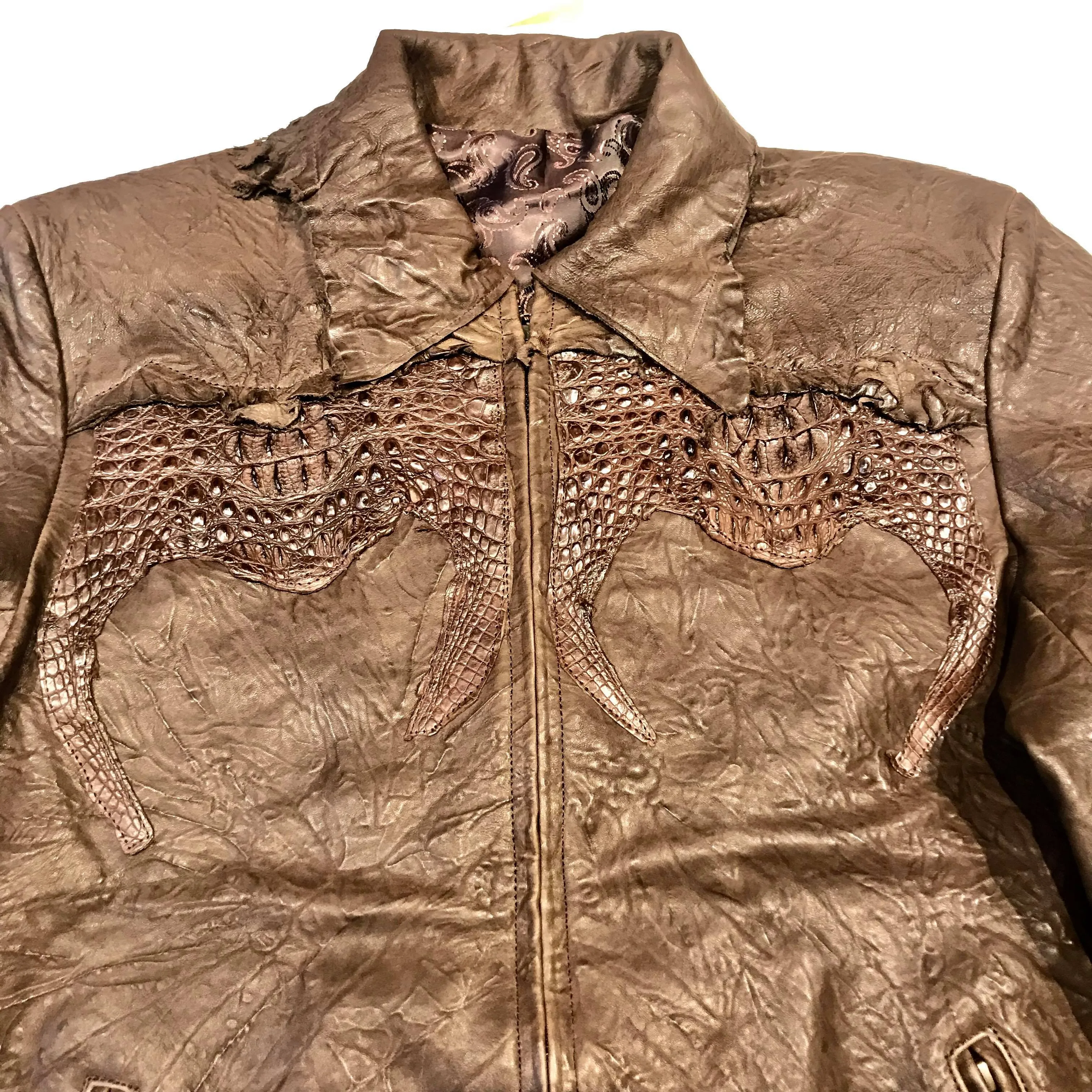 Kashani LUX Chocolate Raw Cut Alligator Lambskin Bomber Jacket