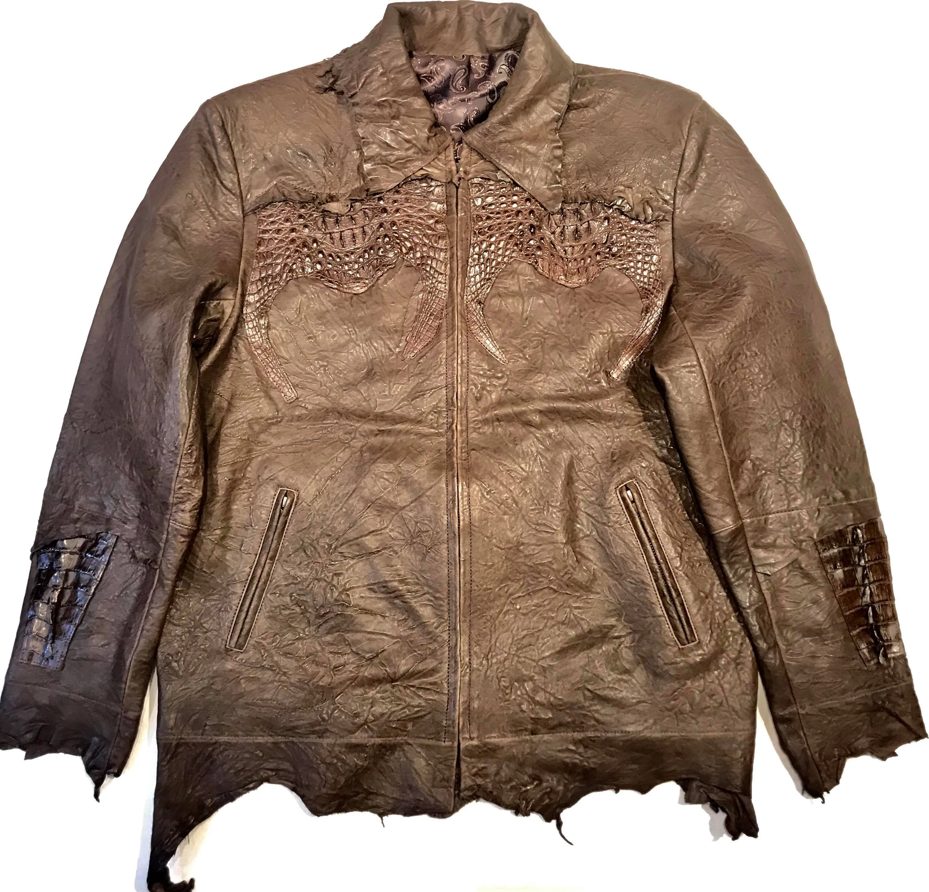 Kashani LUX Chocolate Raw Cut Alligator Lambskin Bomber Jacket