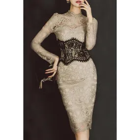 Ketty More Women Crochet Lace Long Sleeve Beautiful Bodycon Dress - KMWDC8891