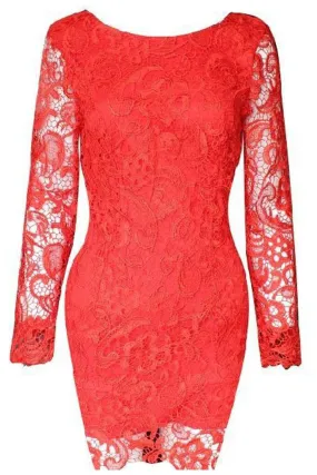 Ketty More Womens Lace Stiched Bodycon Long Sleeves Mini Dress-KMWD164