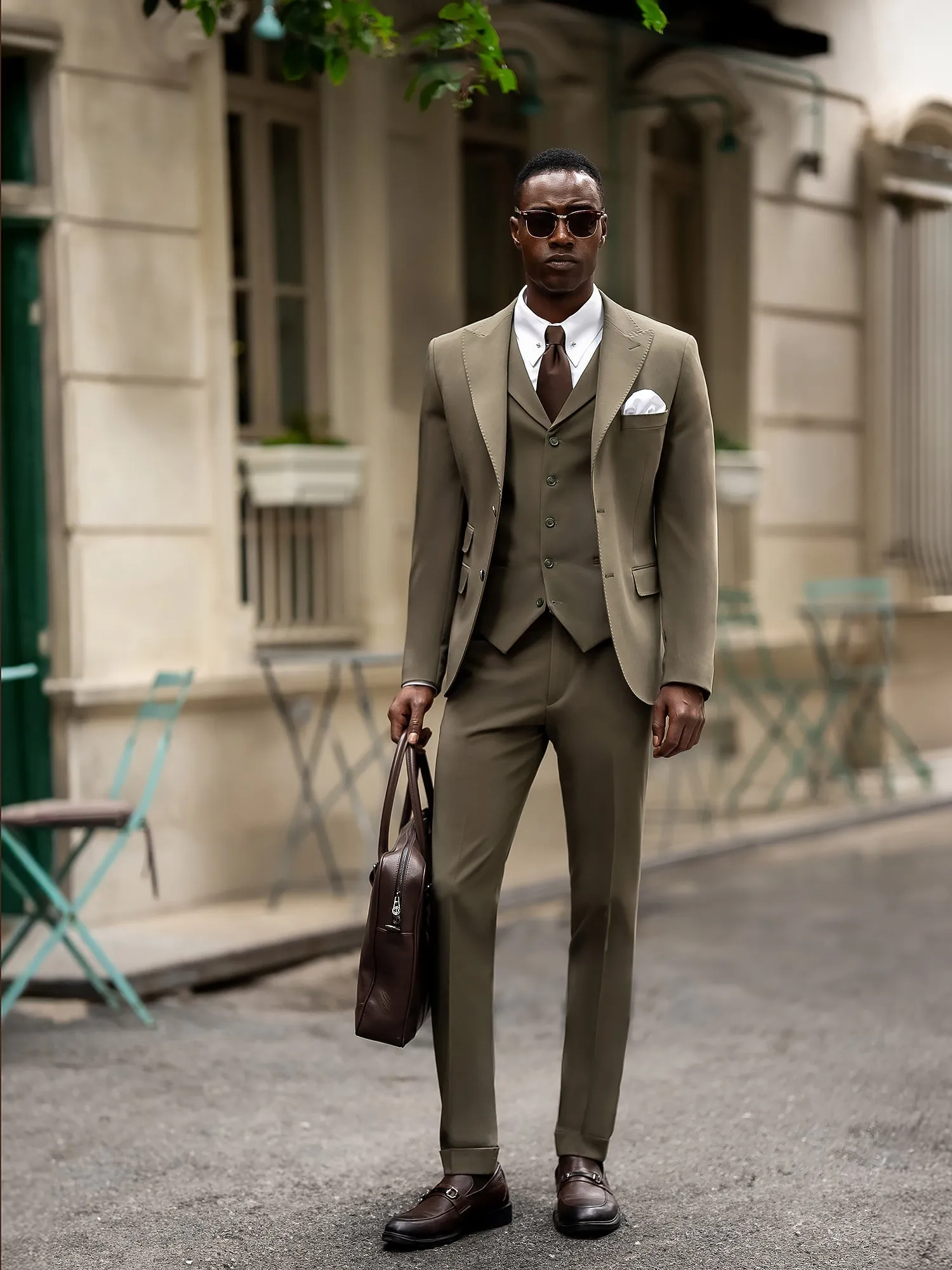 Khaki Slim-Fit Suit 3-Piece