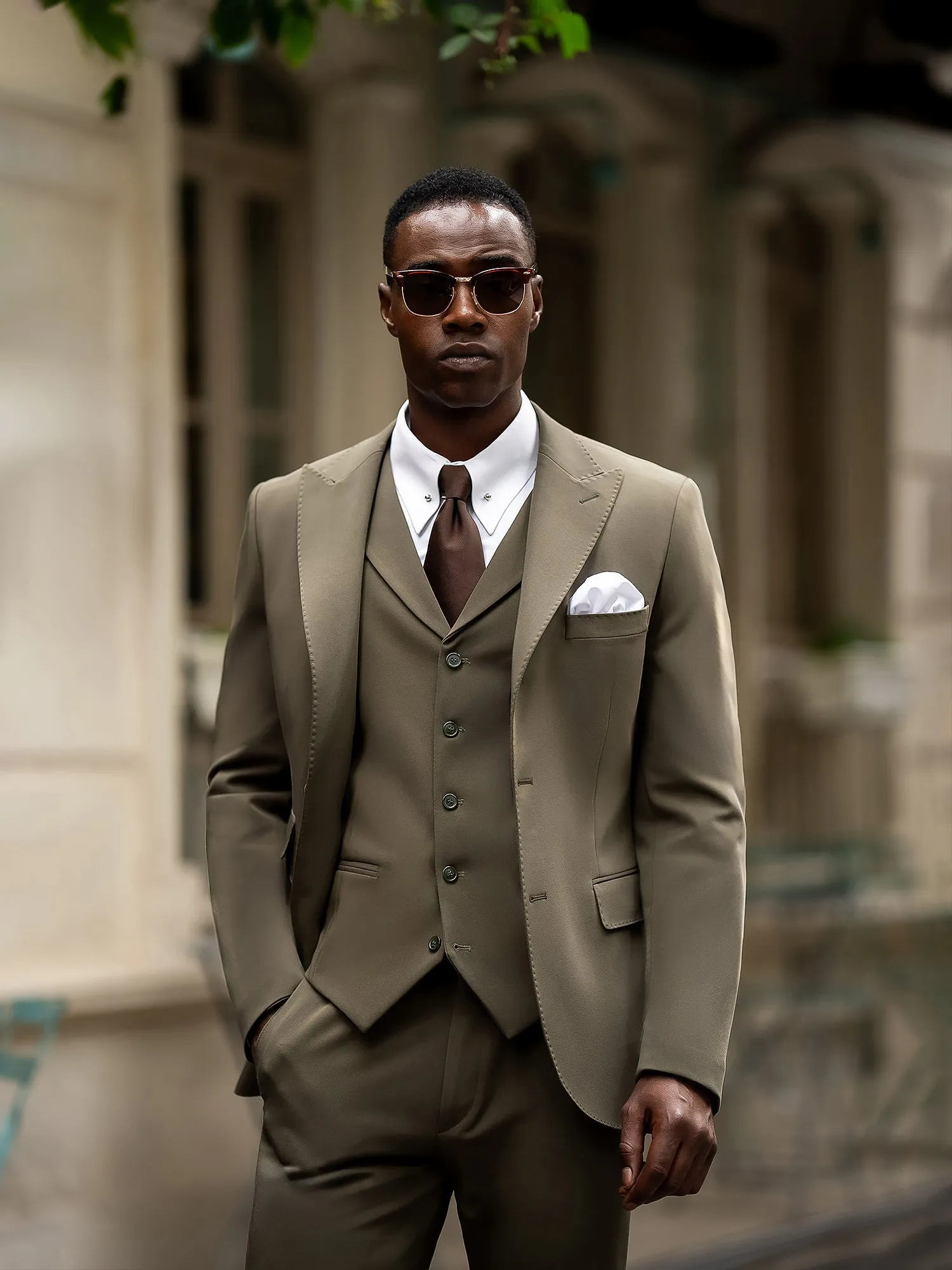 Khaki Slim-Fit Suit 3-Piece