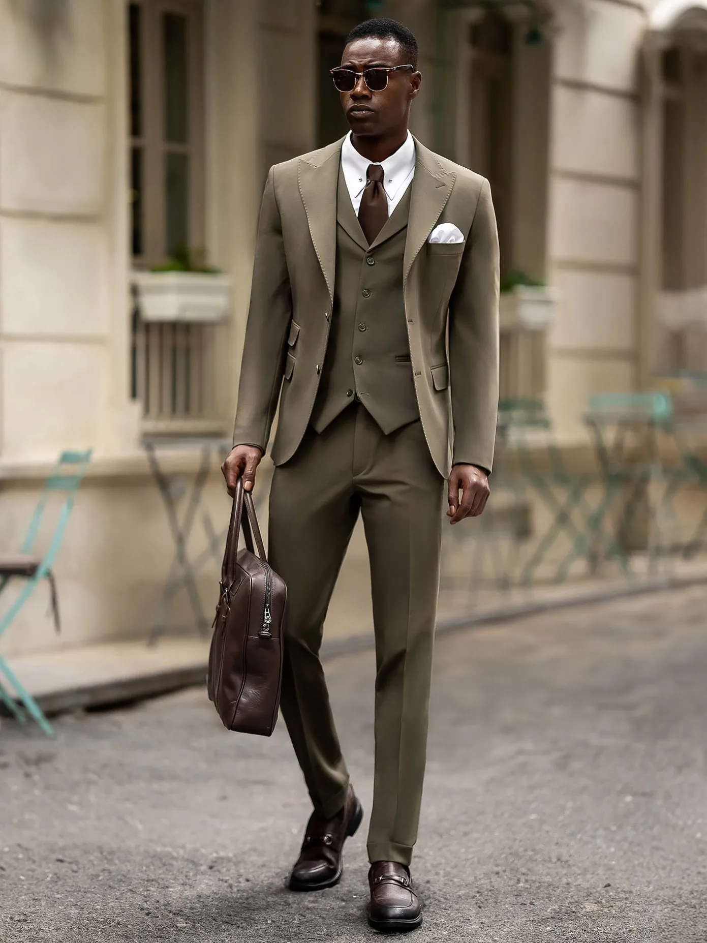 Khaki Slim-Fit Suit 3-Piece