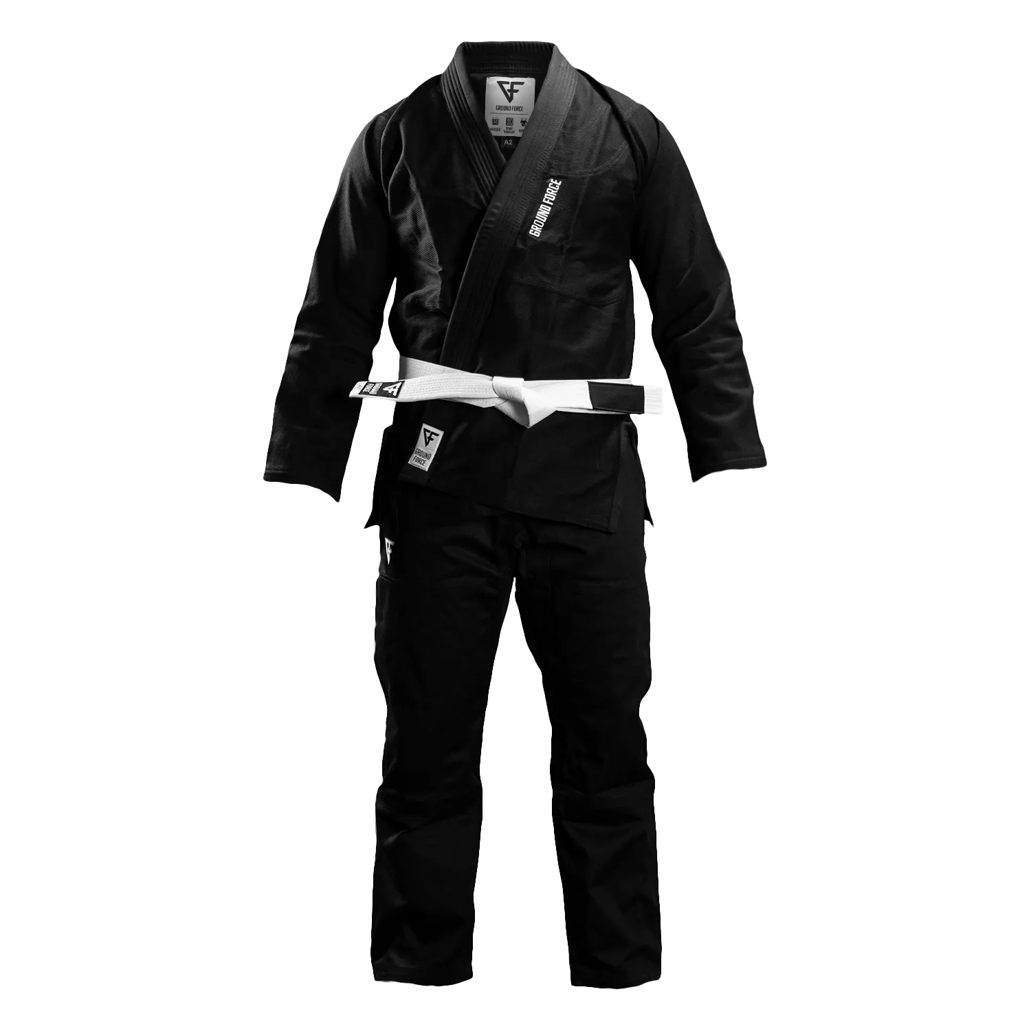 Kimono Brazilian Jiu Jitsu GROUND FORCE Basic Gi V2 - Negru (Centura Alba Inclusa)