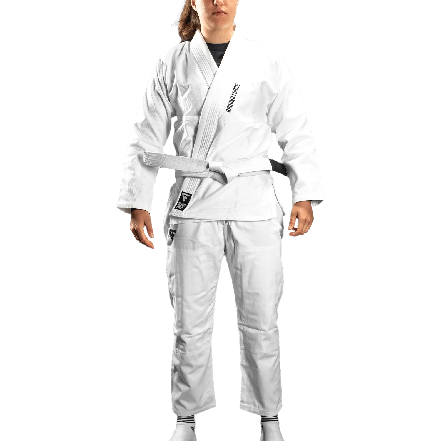 Kimono Femei Brazilian Jiu Jitsu GROUND FORCE Basic Gi V2 - Alb (Centura Alba Inclusa)