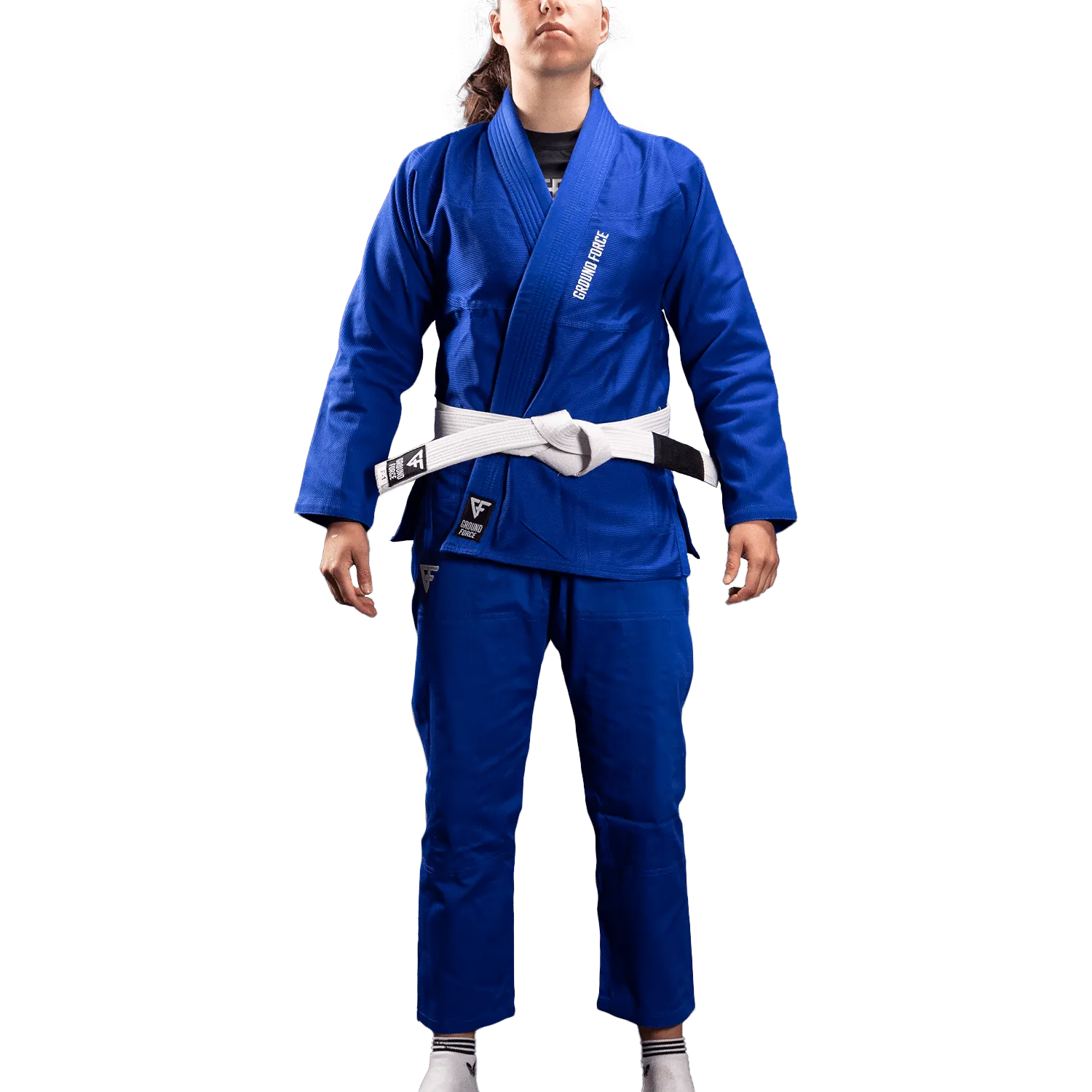 Kimono Femei Brazilian Jiu Jitsu GROUND FORCE Basic Gi V2 - Albastru (Centura Alba Inclusa)