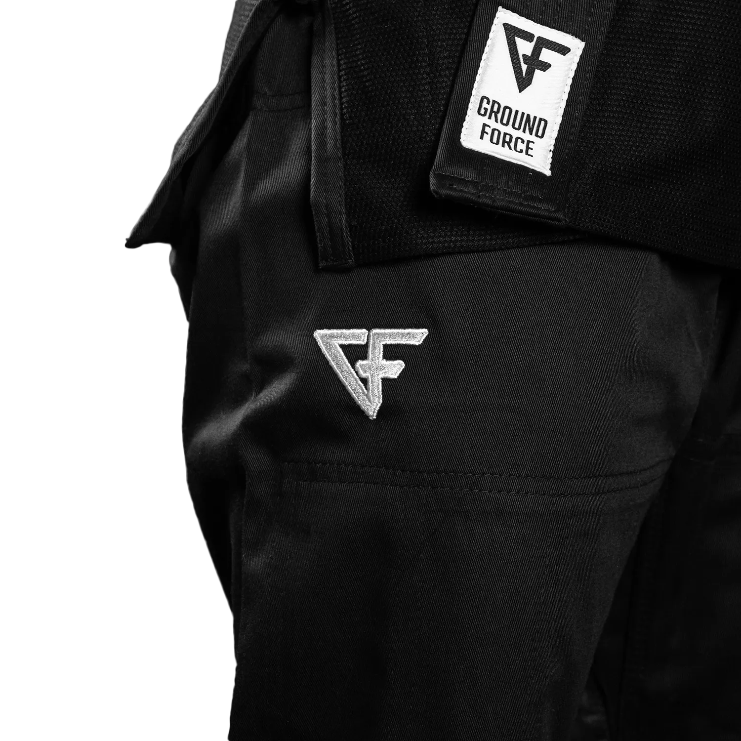 Kimono Femei Brazilian Jiu Jitsu GROUND FORCE Basic Gi V2 - Negru (Centura Alba Inclusa)