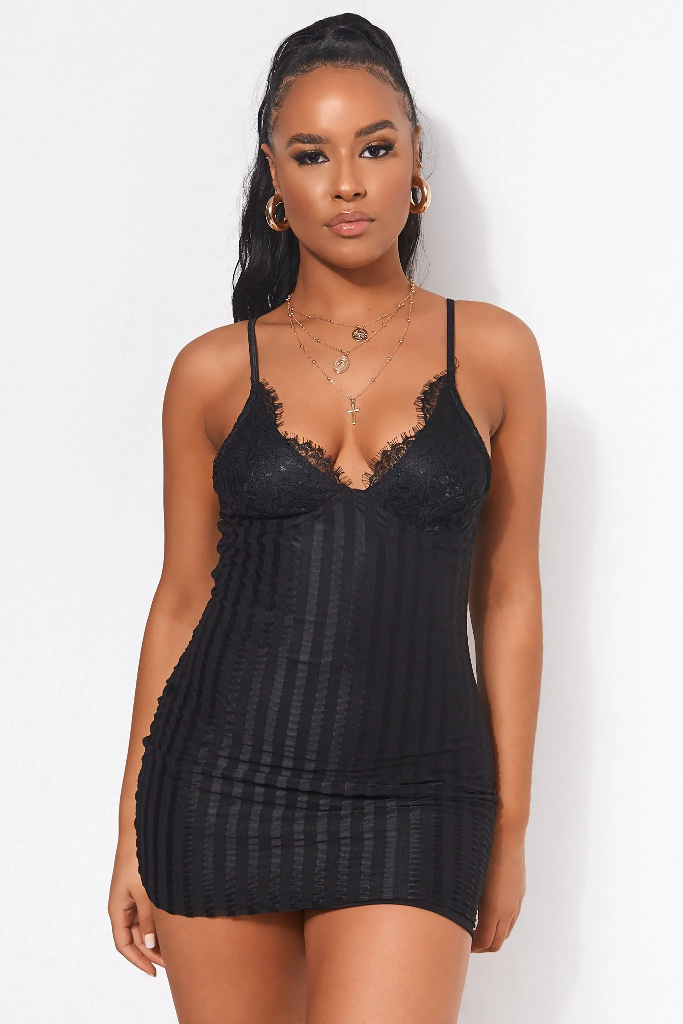 Lanika Black Lace Bodycon Mini Dress