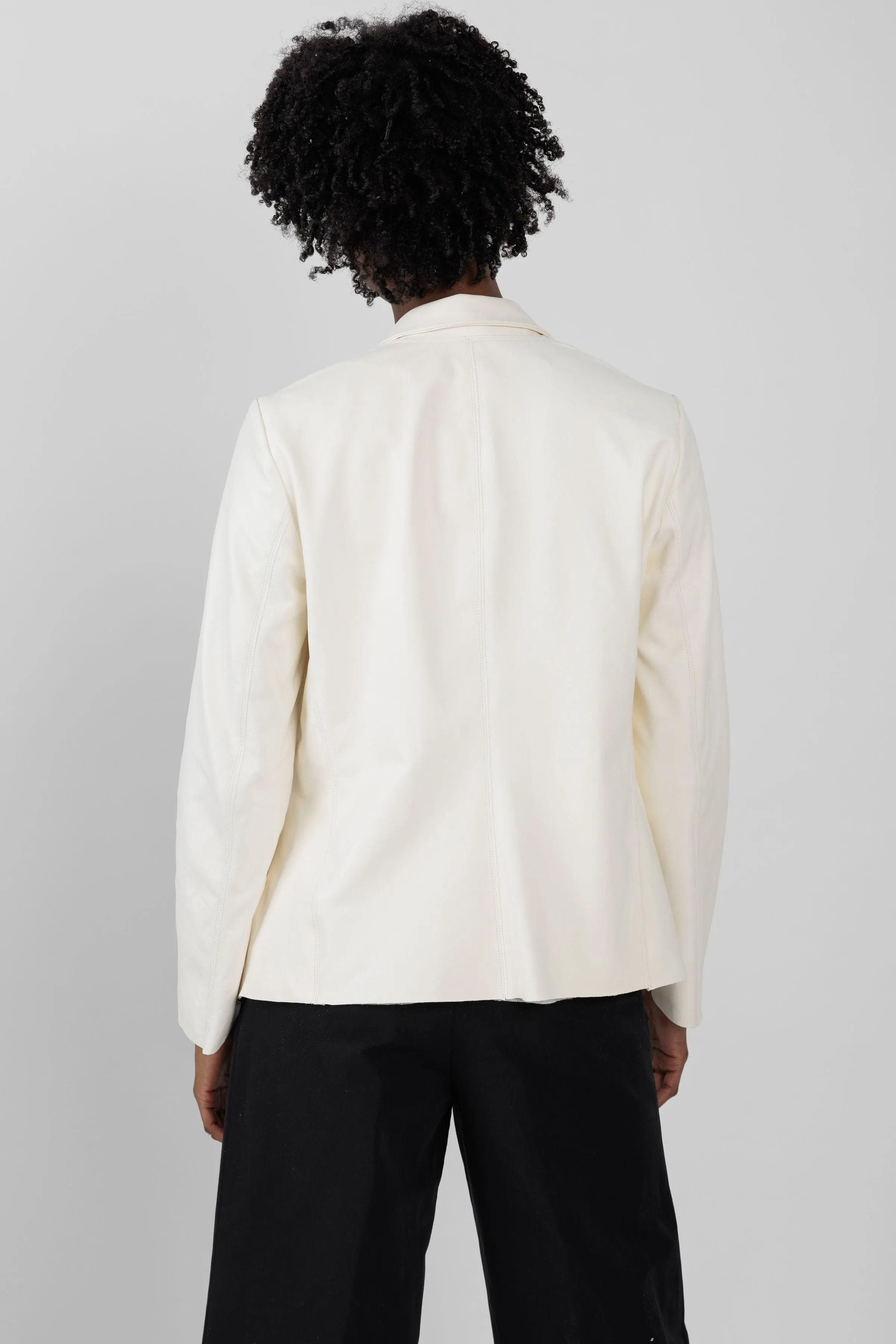 Leather Blazer Jacket in Off White