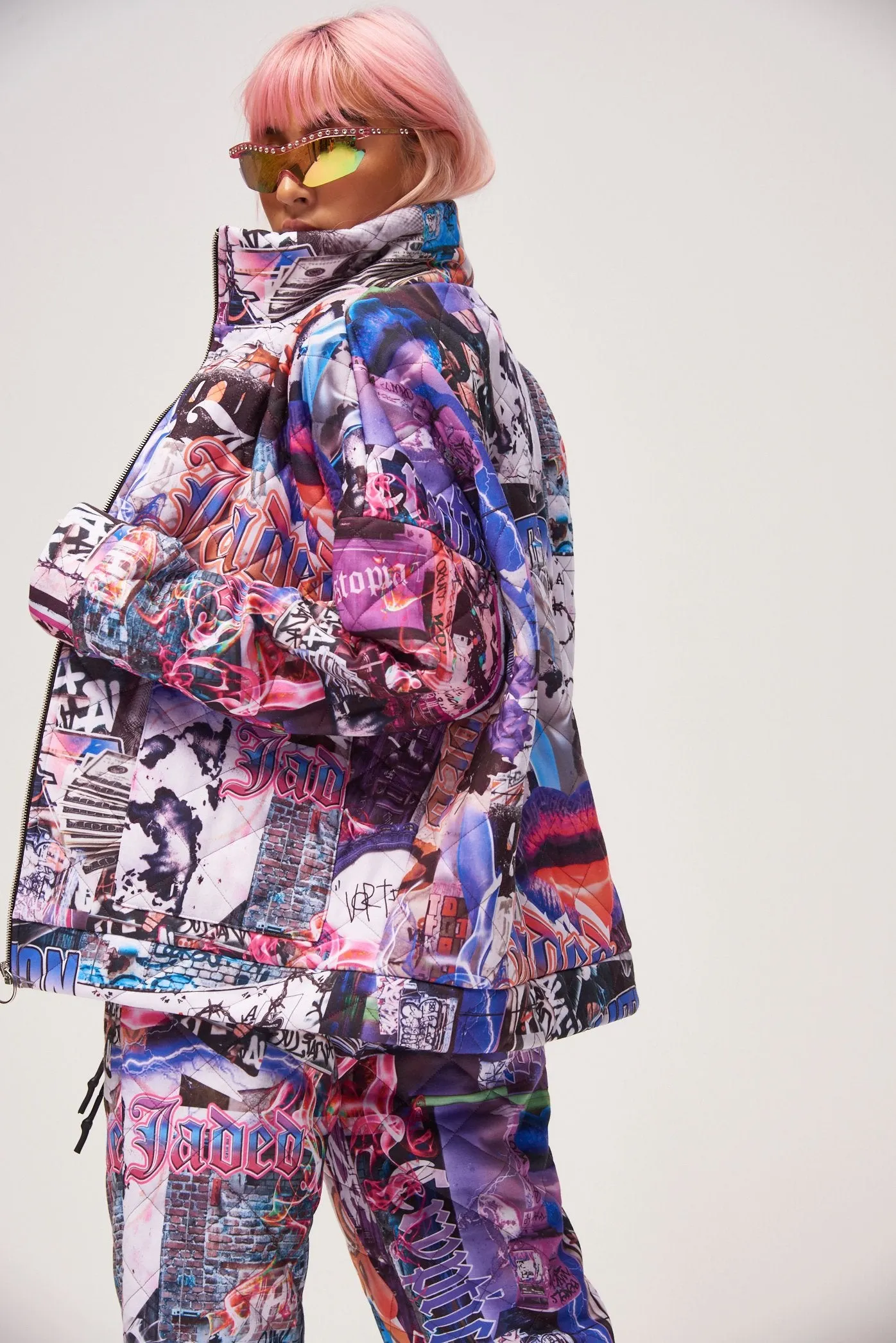 Lips Collage Print Quilted Jacket