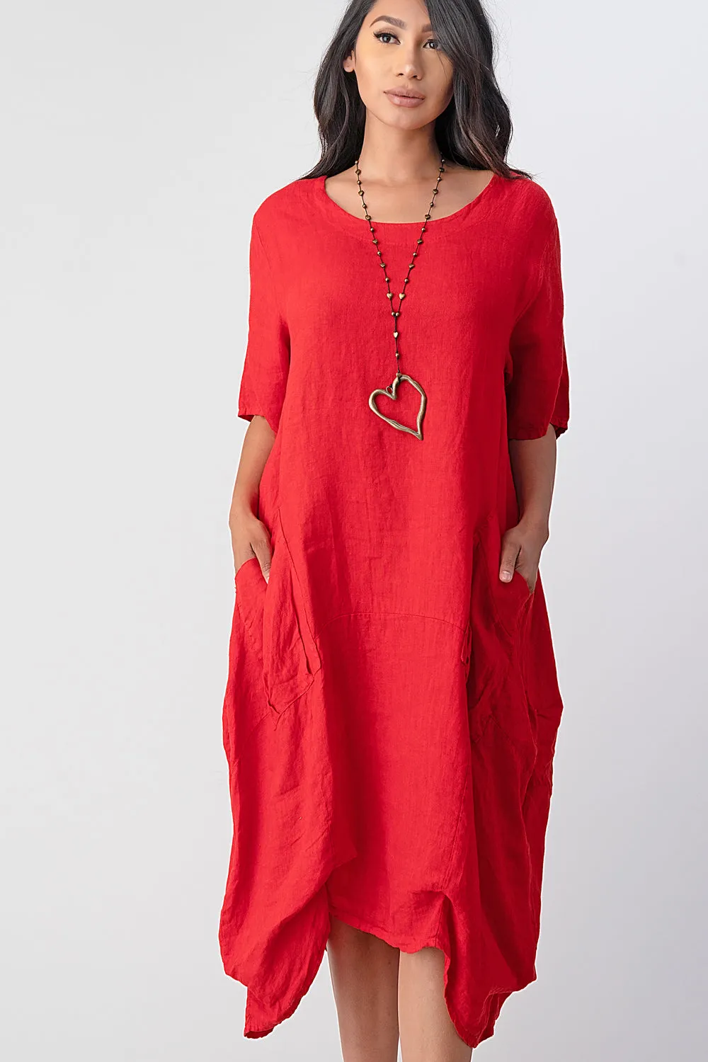 Long  Italian Linen Tie Bottom Dress