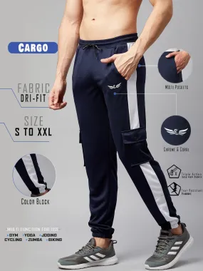 Men Colorblock Dark Blue Track Pants (Pack of 1)