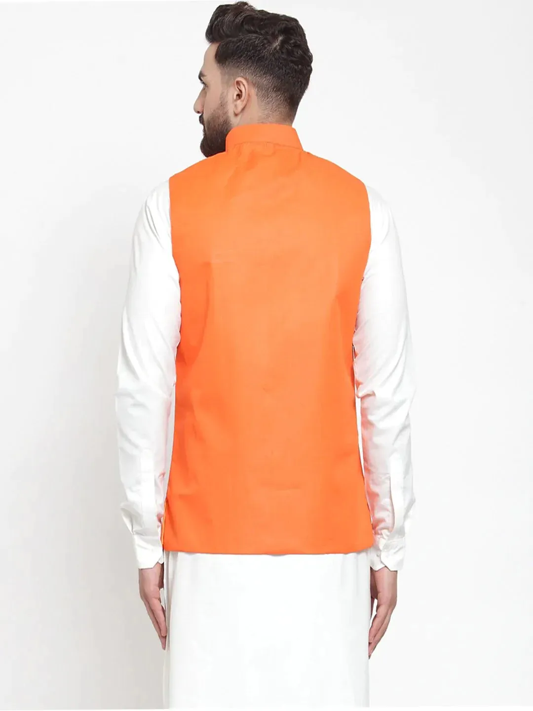 Men Orange Solid Nehru Jacket