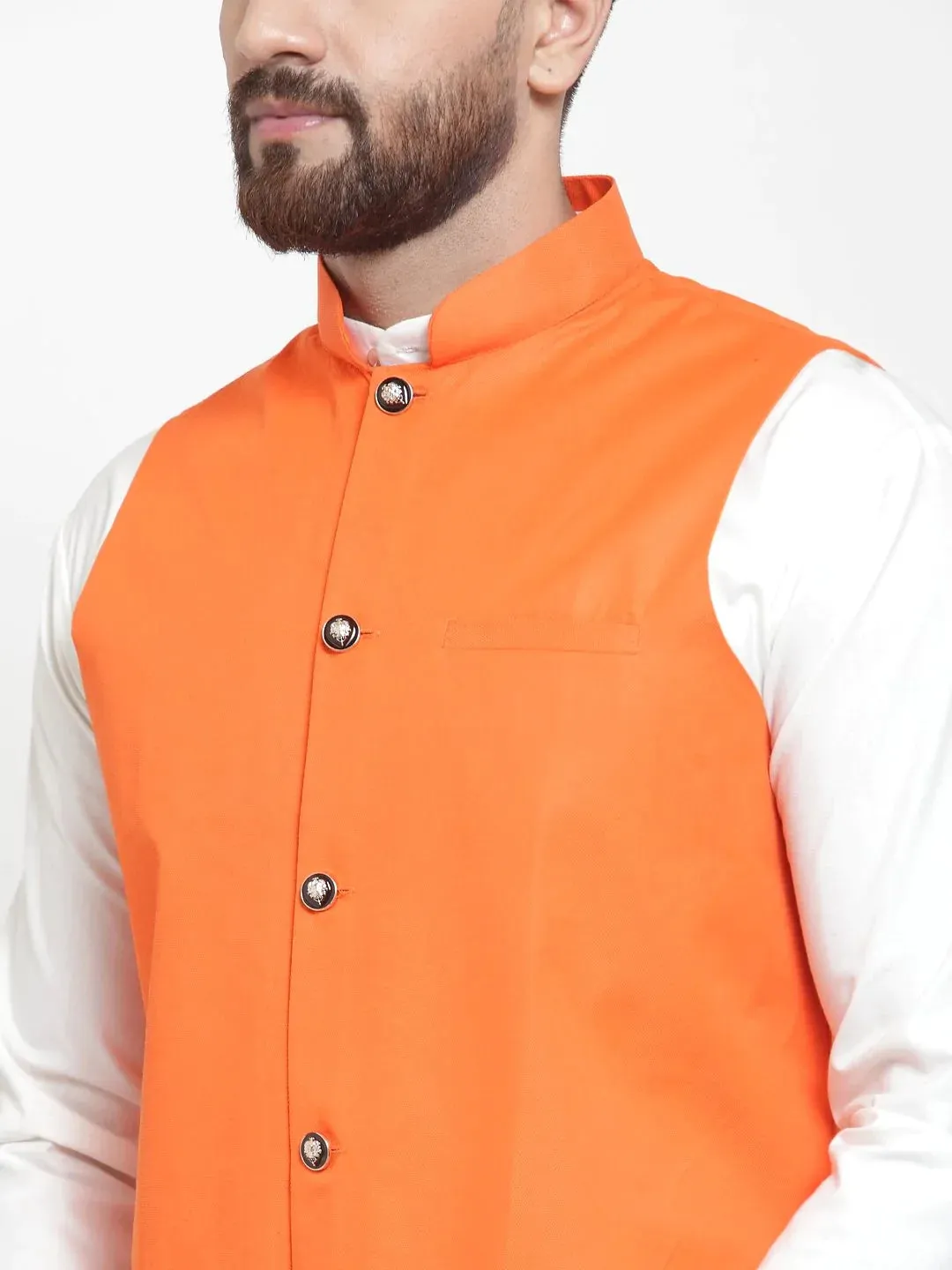 Men Orange Solid Nehru Jacket