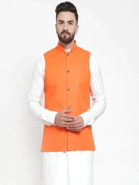 Men Orange Solid Nehru Jacket