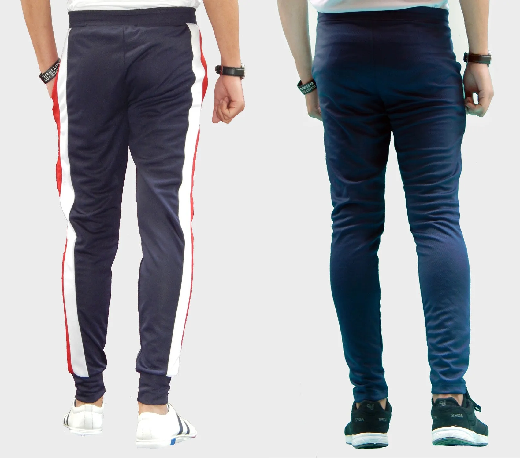 Men Striped Grey/Dark Blue Track Pants (Pack of 2)