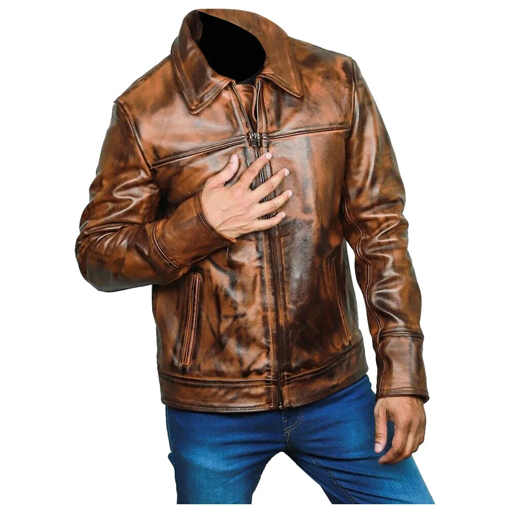 Men Vintage Biker Vax Genuine Leather Jacket