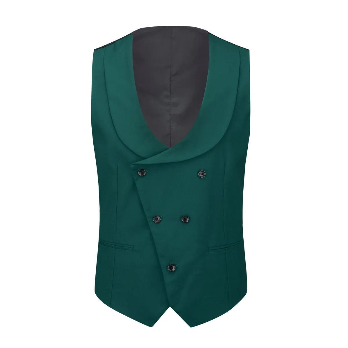 Men's 3-Piece Fashion One Button Color-Blocking Suit Dark Green