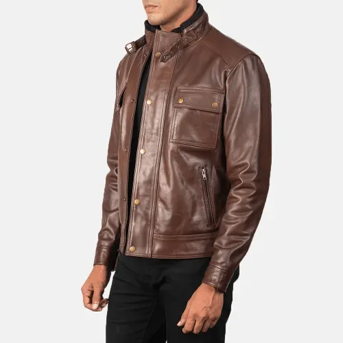 Mens Brown Cowhide Leather Jacket