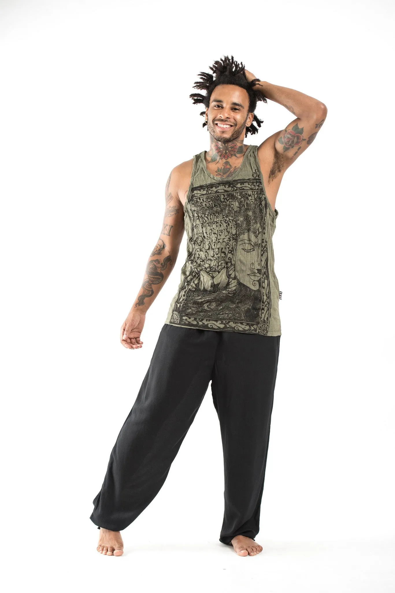 Mens Buddha Sanskrit Tank Top in Green