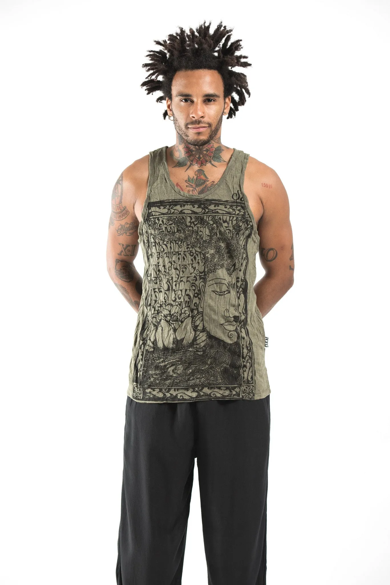 Mens Buddha Sanskrit Tank Top in Green