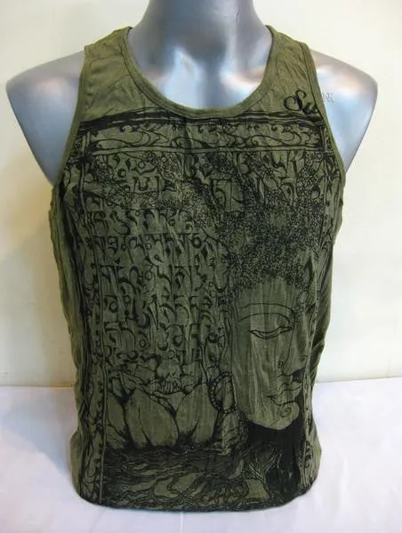 Mens Buddha Sanskrit Tank Top in Green