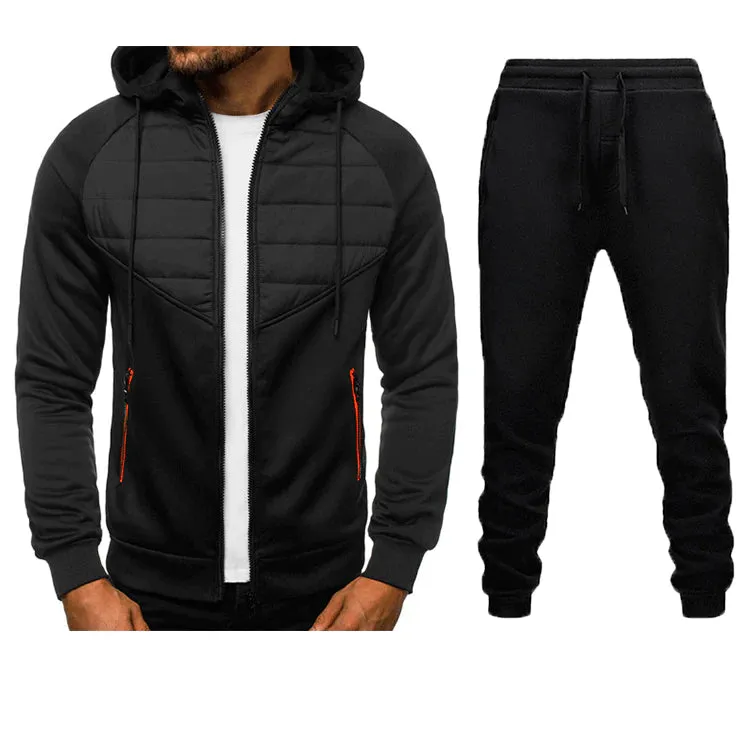 Men's Casual Stitching Zipper Cardigan Hoodie Jacket Jogger Two Piece Set