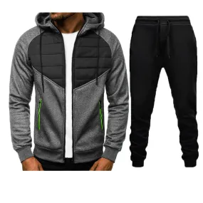 Men's Casual Stitching Zipper Cardigan Hoodie Jacket Jogger Two Piece Set