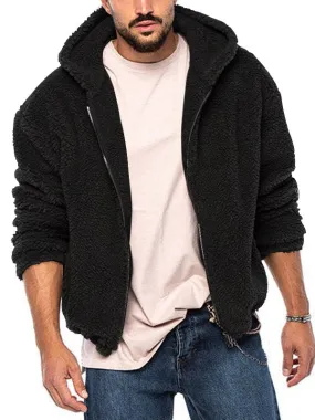 Men's Double-sided Arctic Fleece Hooded Solid Color Casual Zipper Jacket