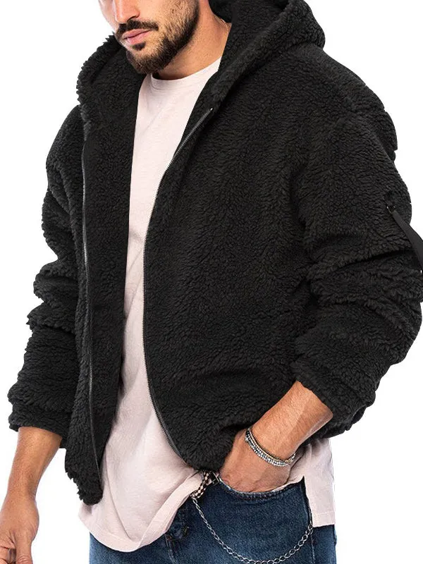 Men's Double-sided Arctic Fleece Hooded Solid Color Casual Zipper Jacket