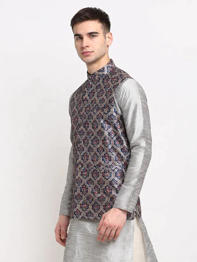 Men'S Grey Digital Printed Grey Waistcoat