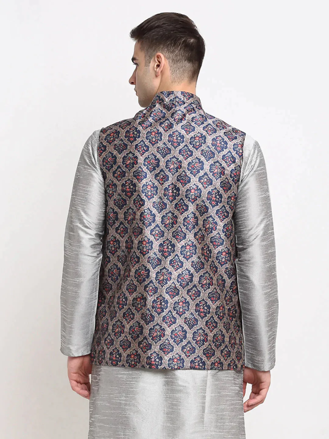 Men'S Grey Digital Printed Grey Waistcoat