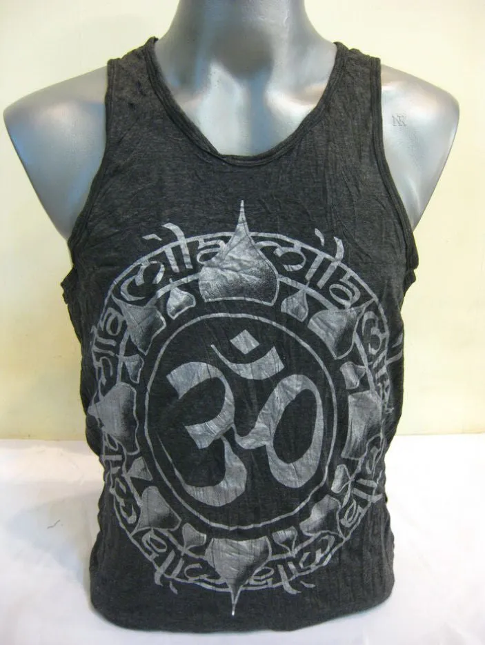 Mens Infinitee Om Tank Top in Silver on Black