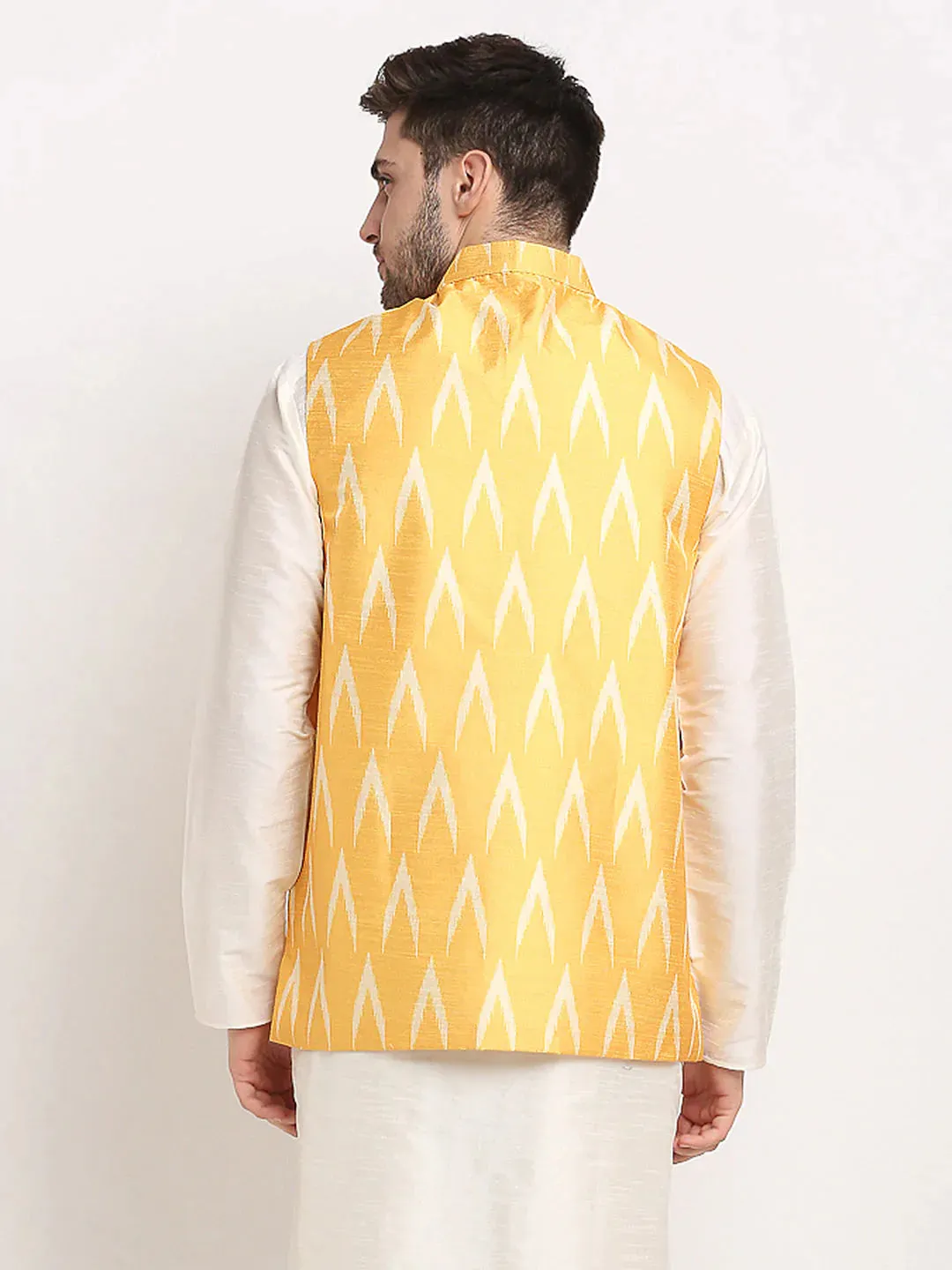 Men'S Mustard Ikat Printed Nehru Jacket