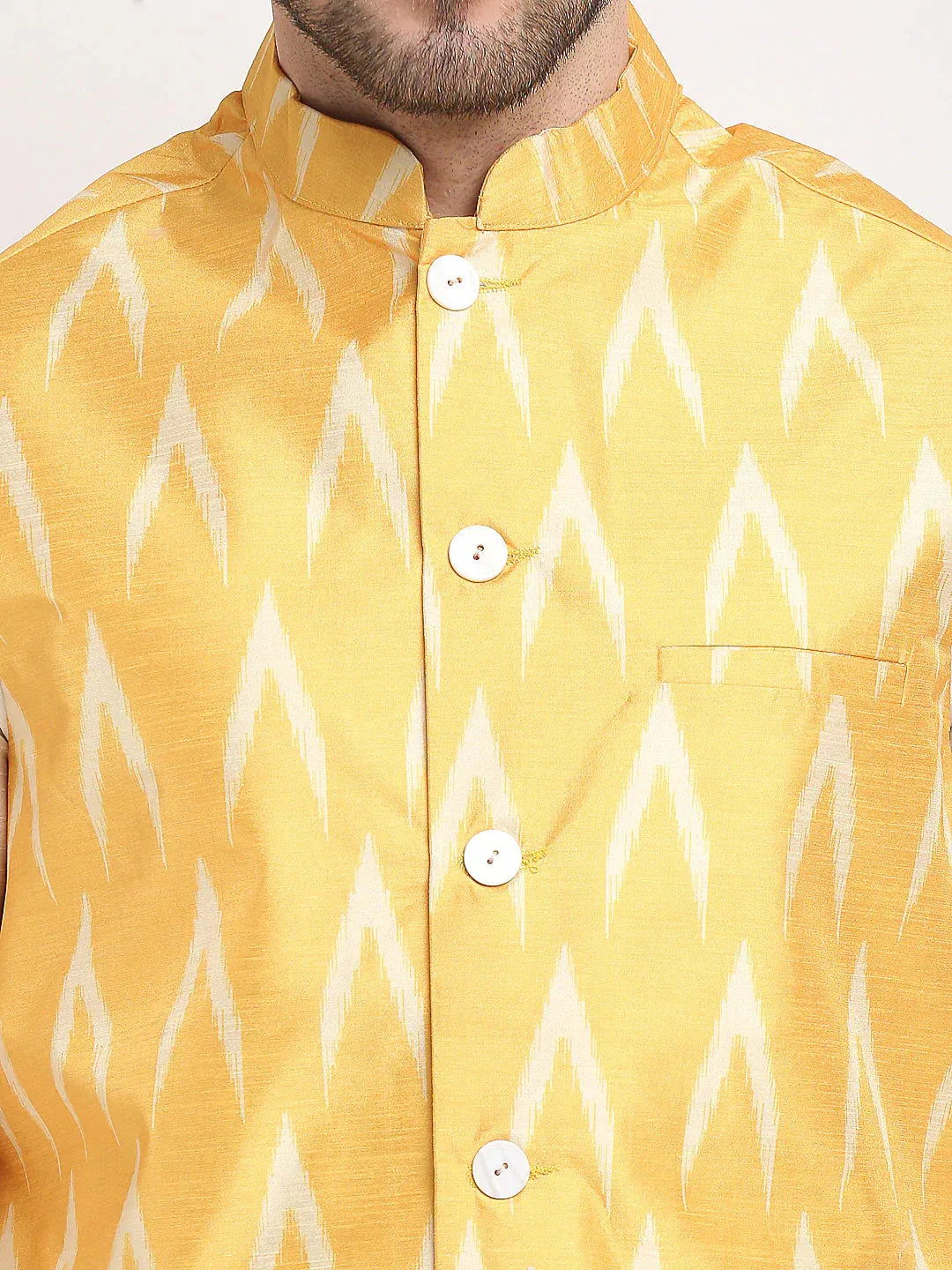 Men'S Mustard Ikat Printed Nehru Jacket