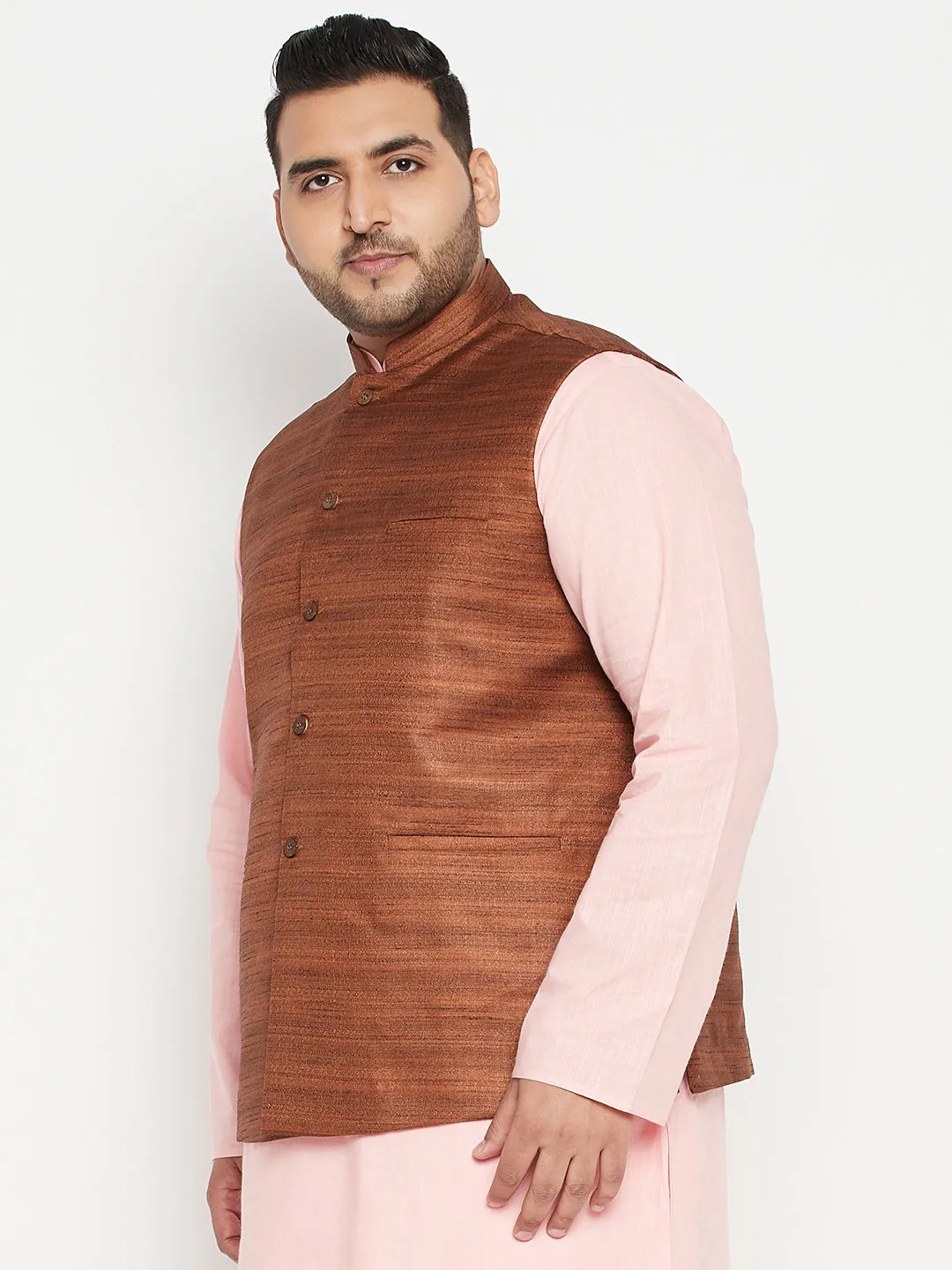 Men's Plus Coffee Brown Nehru Jacket - Vastramay