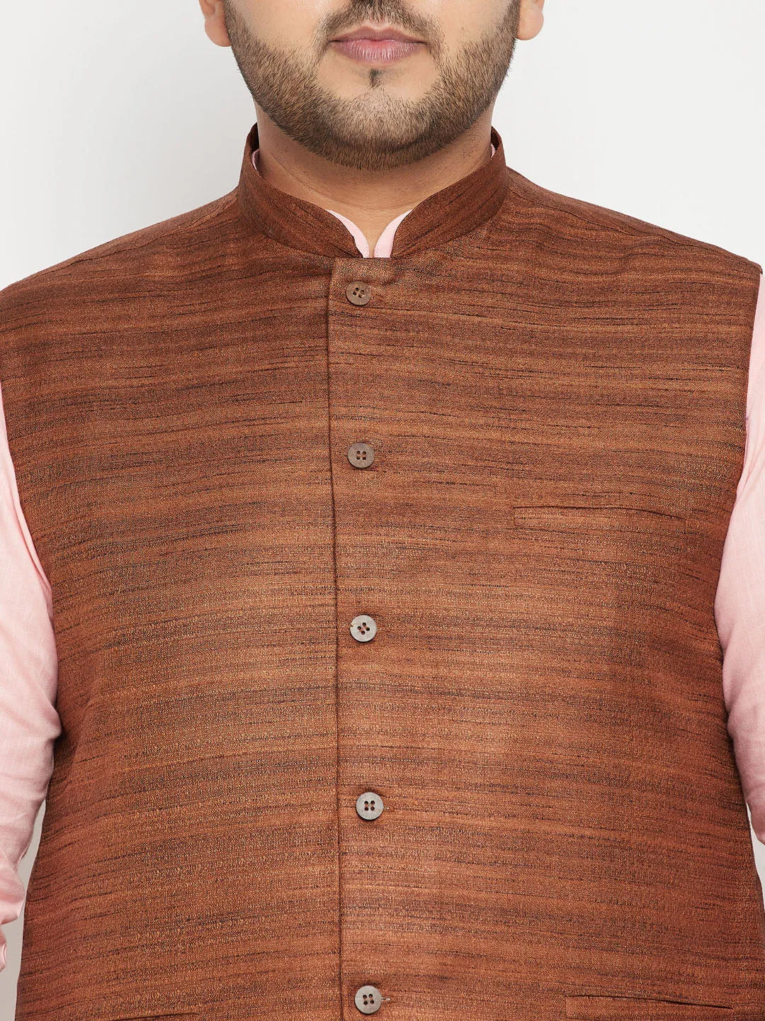 Men's Plus Coffee Brown Nehru Jacket - Vastramay