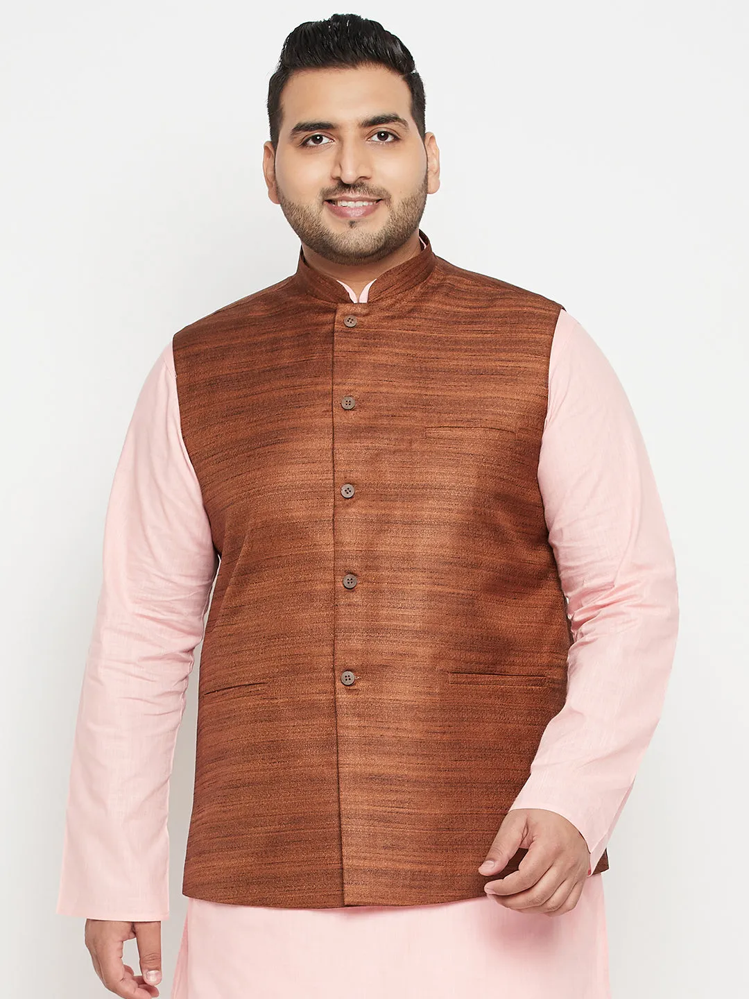 Men's Plus Coffee Brown Nehru Jacket - Vastramay