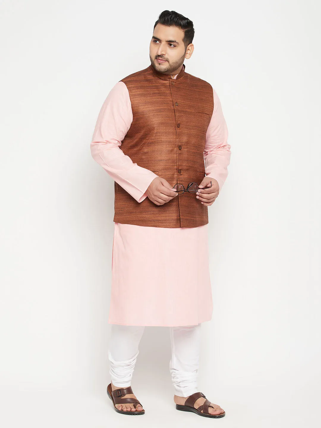 Men's Plus Coffee Brown Nehru Jacket - Vastramay