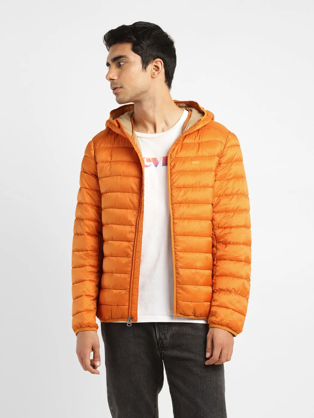 Men's Solid Orange Quilted Jacket