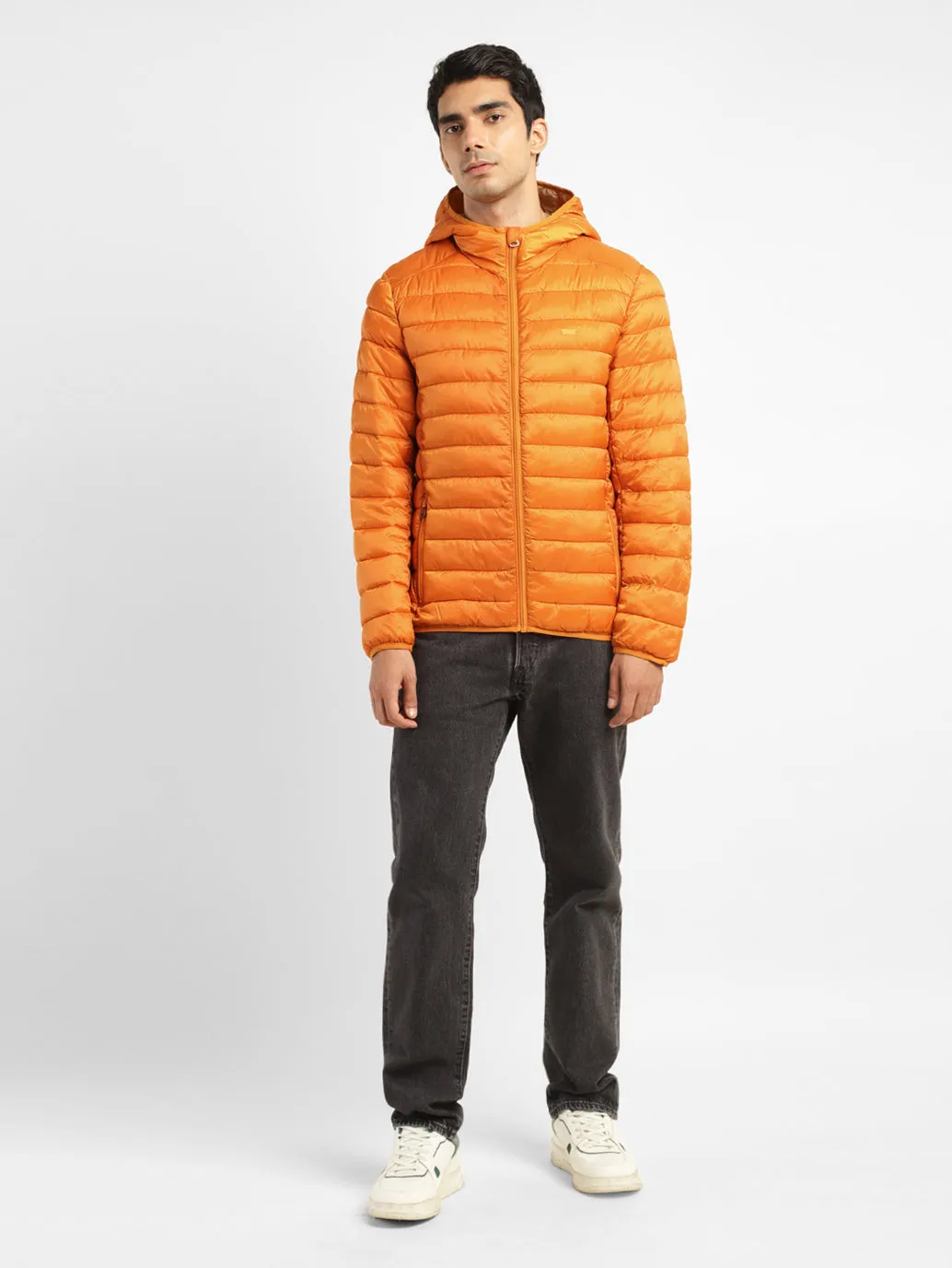 Men's Solid Orange Quilted Jacket