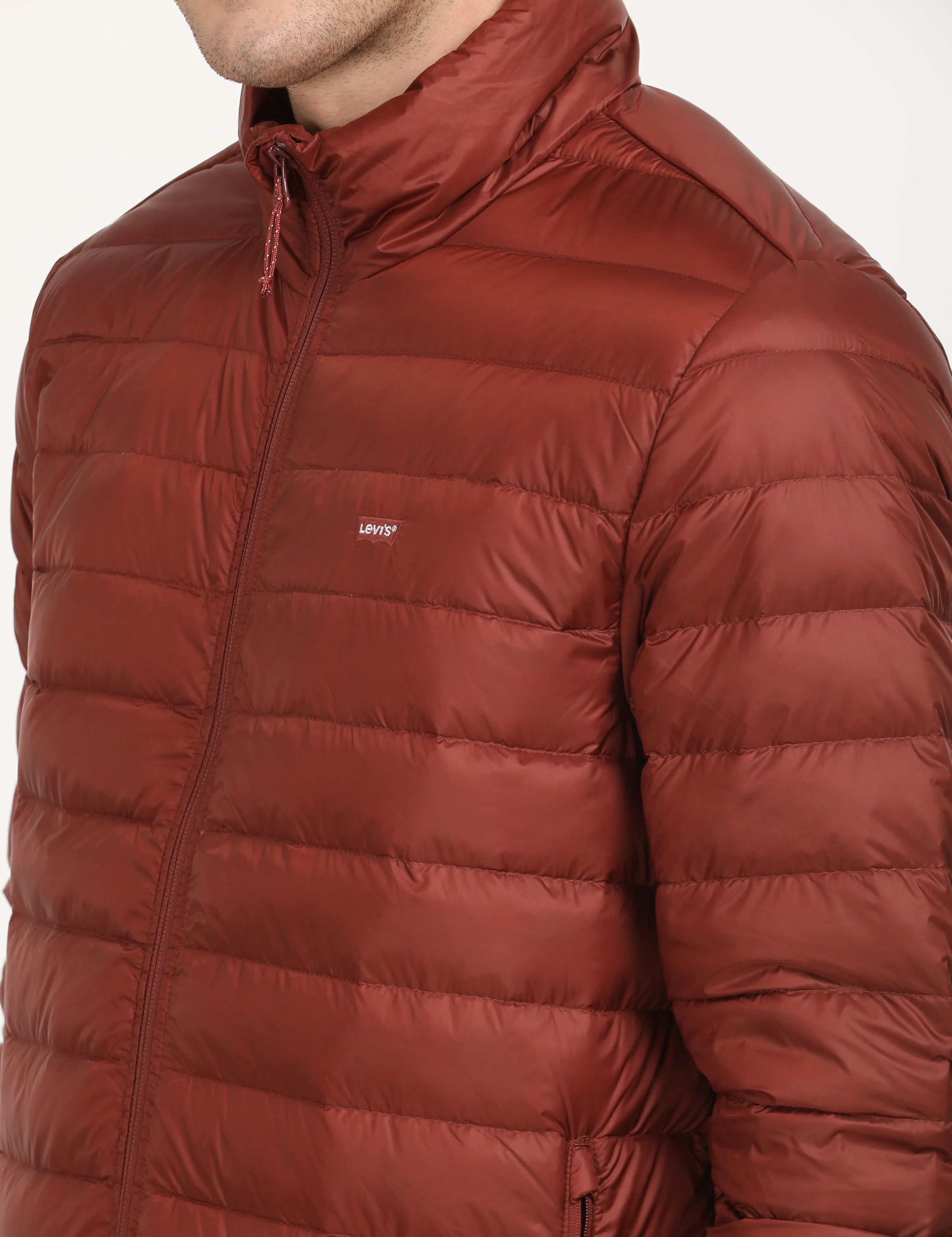 Men's Solid Red Quilted Jacket