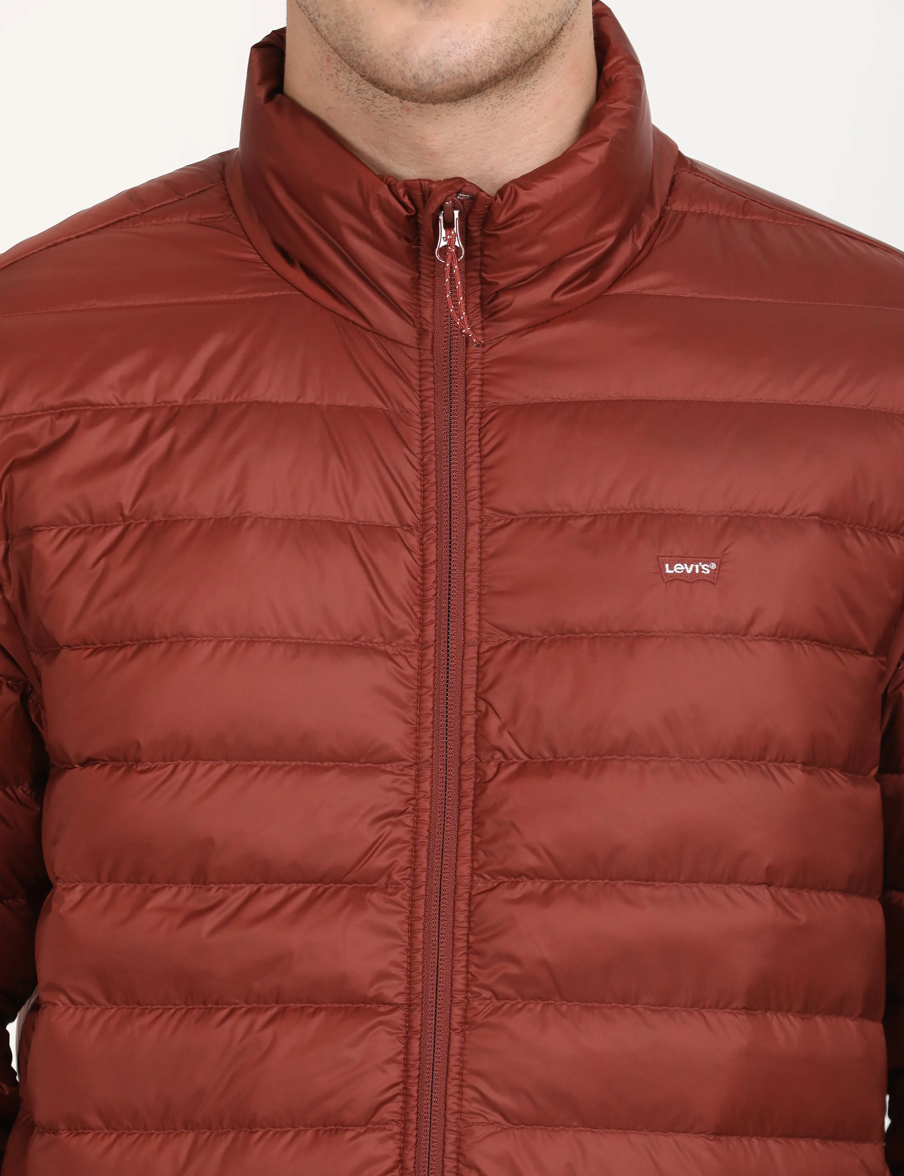 Men's Solid Red Quilted Jacket