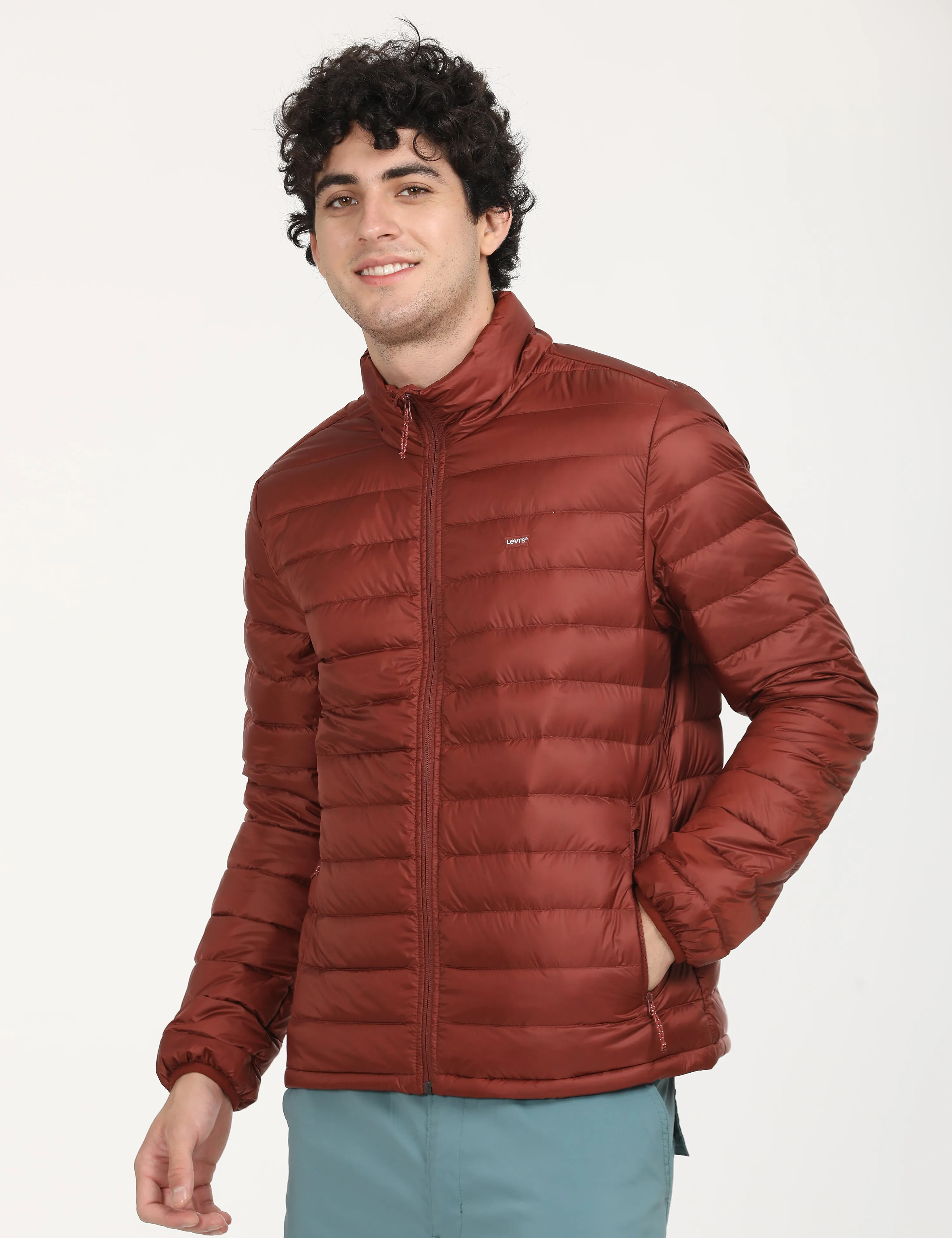 Men's Solid Red Quilted Jacket