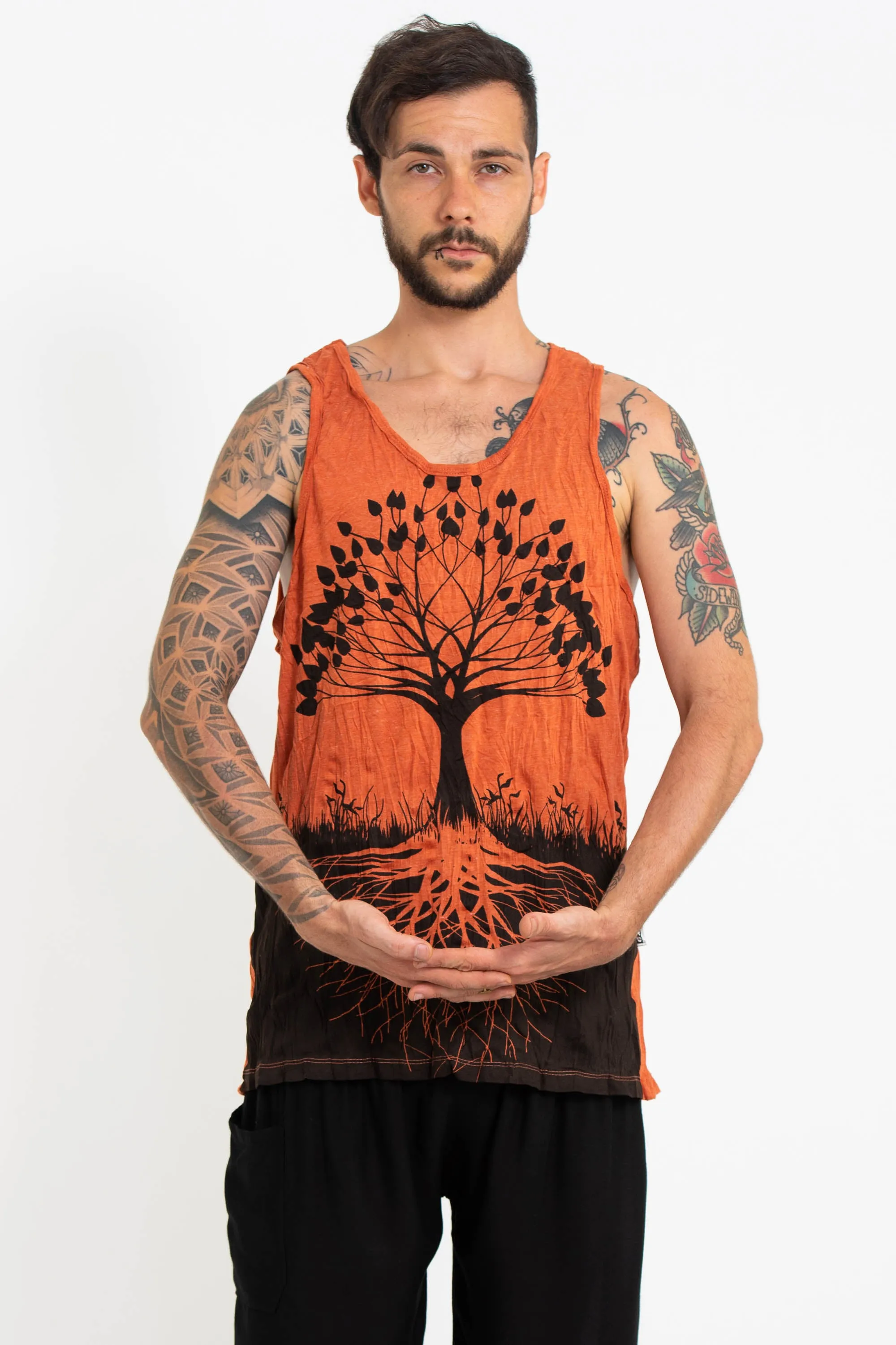 Mens Tree of Life Tank Top in Orange