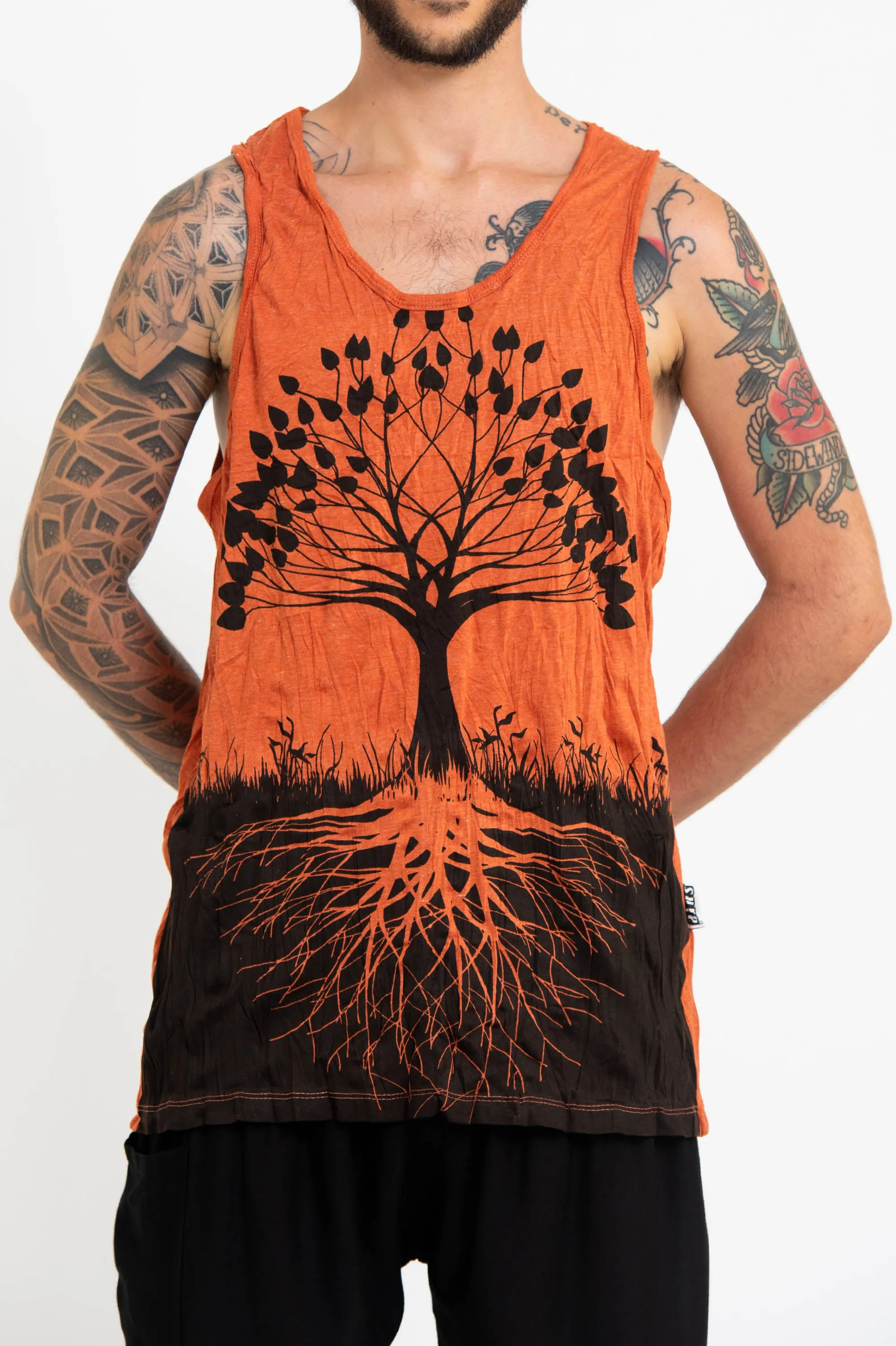 Mens Tree of Life Tank Top in Orange