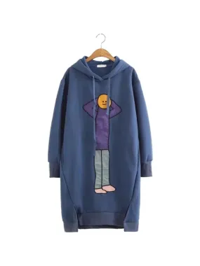 Metaversmall Fleece Women Long Hooded Sweatshirts Cartoon Embroidery Full Sleeve Hoodies Winter Thick Plus Velvet Pullover Tracksuits