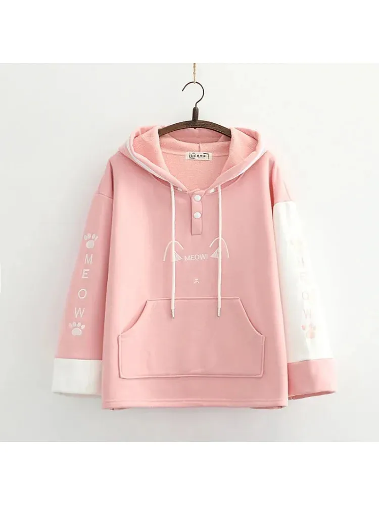 Metaversmall Winter Women Cartoon Embroidery Fleece Hoodies Sweatshirts Casual Long Sleeve Patchwork Tracksuits Female Pullover Moletom